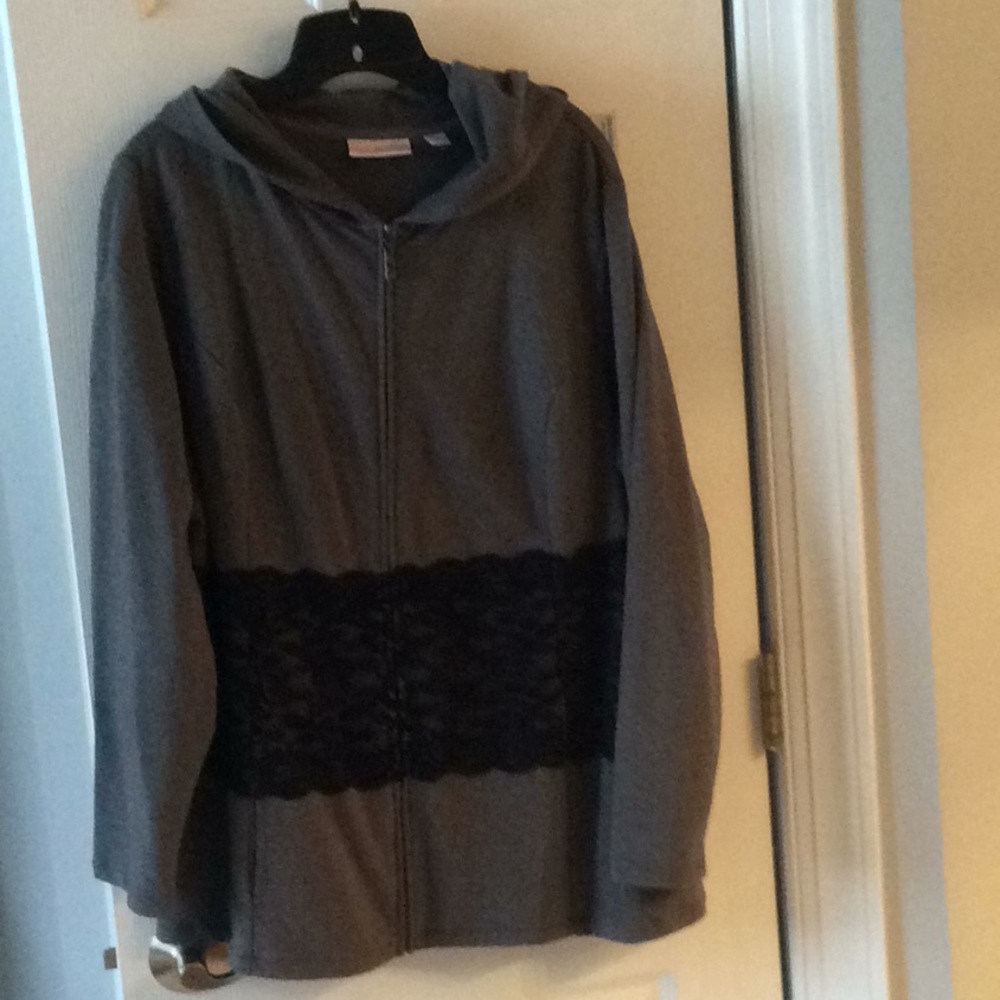 New Grey Fleece with Lace Hoodie